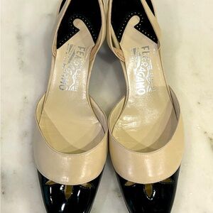 Salvatore Ferragamo black/beige classic slingback. Size 8 1/2. Great condition.